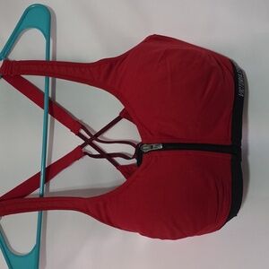 Victoria Sport Womens Bra Red/Black Front Clasp/Zip Underwire Strappy 36DD EUC